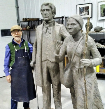 Dexter Benedict and the original mold of the Seward and Tubman statue. Image courtesy of Frank Wicks.