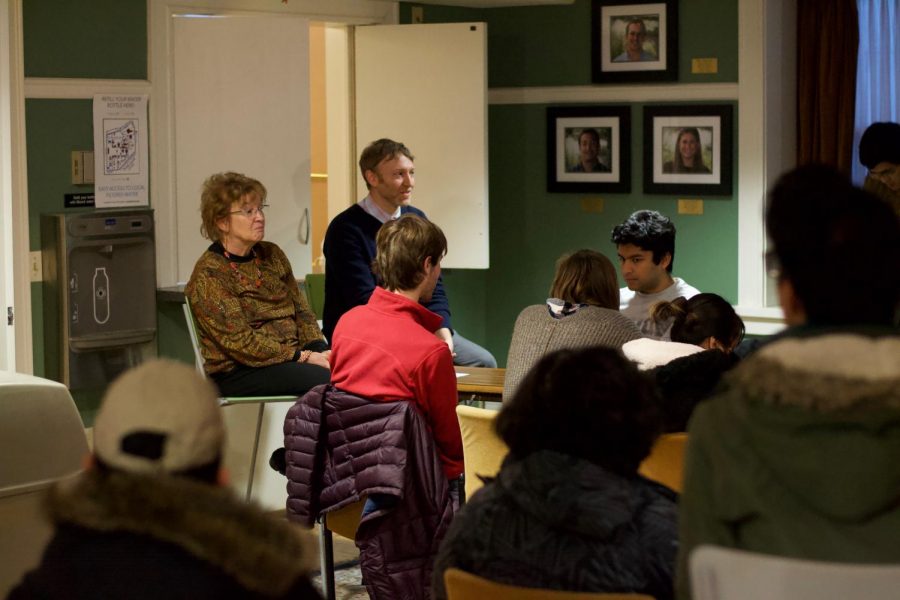 History Professor Teresa Meade and Assistant Professor of Anthropology Robert Samet lead student discussion on the civil unrest in Venezuela. Photo by Joe Maher