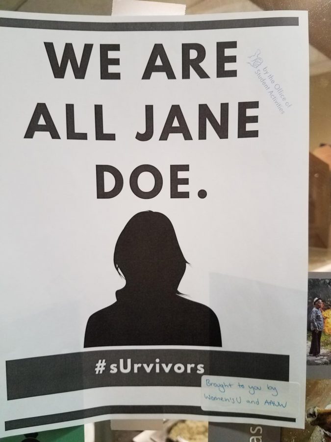 The+Womens+U+and+AAUW+student+organizations+have+hung+posters+in+support+of+sexual+assault+survivors.+Photos+by+Concordiensis.