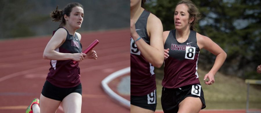 Samantha Miller ’19 and Abby Valachovic ’20 compete at Liberty League Outdoor track and Field Championships. Photo courtesy of Ross Ladue.