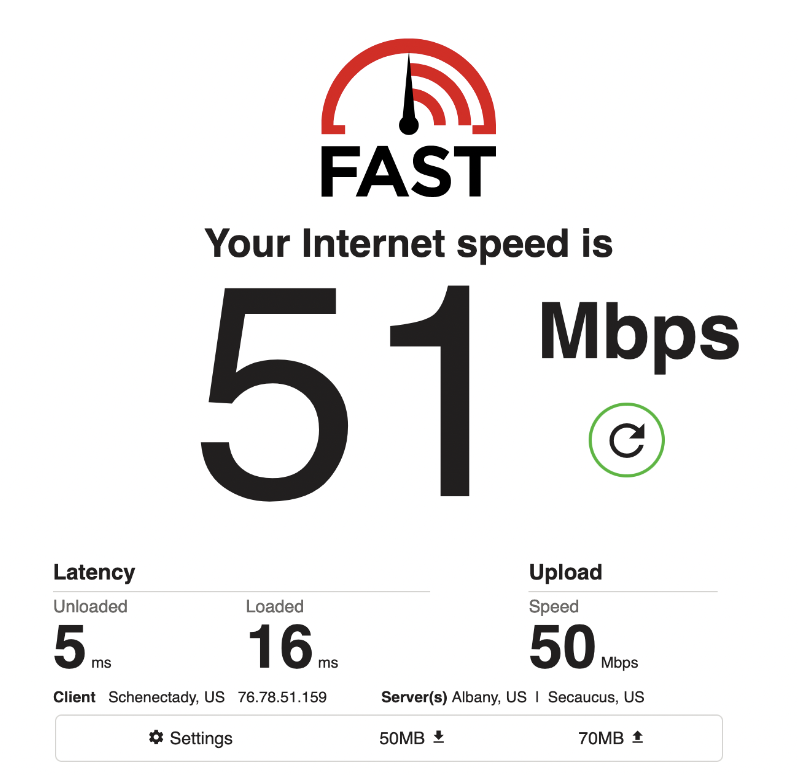 Internet speed test for MyResNet wifi from Reamer Campus Center - from fast.com
