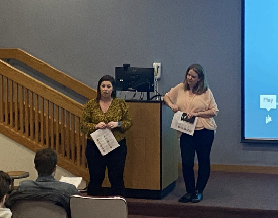 Jenn Lykins speaking during the Beyond the Post event in Reamer Auditorium.