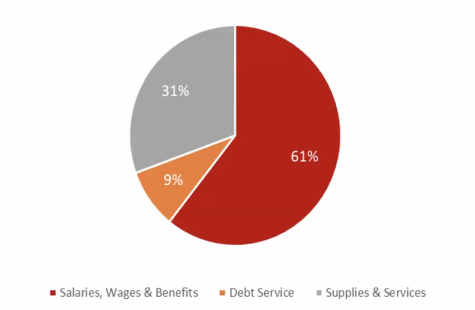 Breakdown of Union's expenses for Fiscal Year (FY) 2023, from President Harris's State of Union address. The Fiscal Year began on June 30, 2022 and will end on June 30, 2023. 