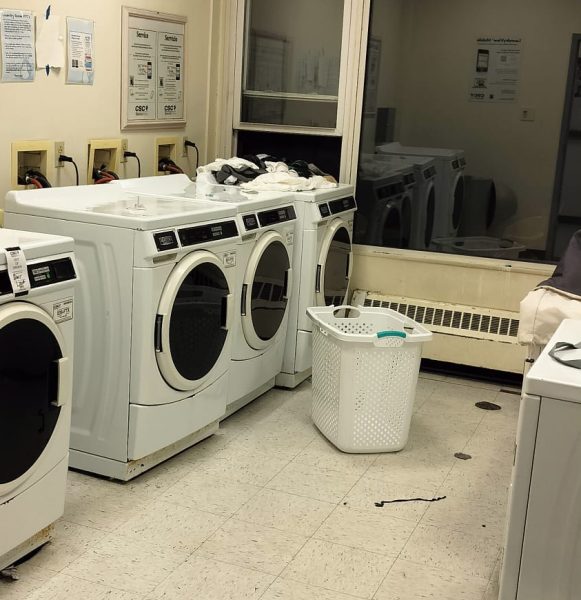 The disarray in the laundry rooms in dorms.
