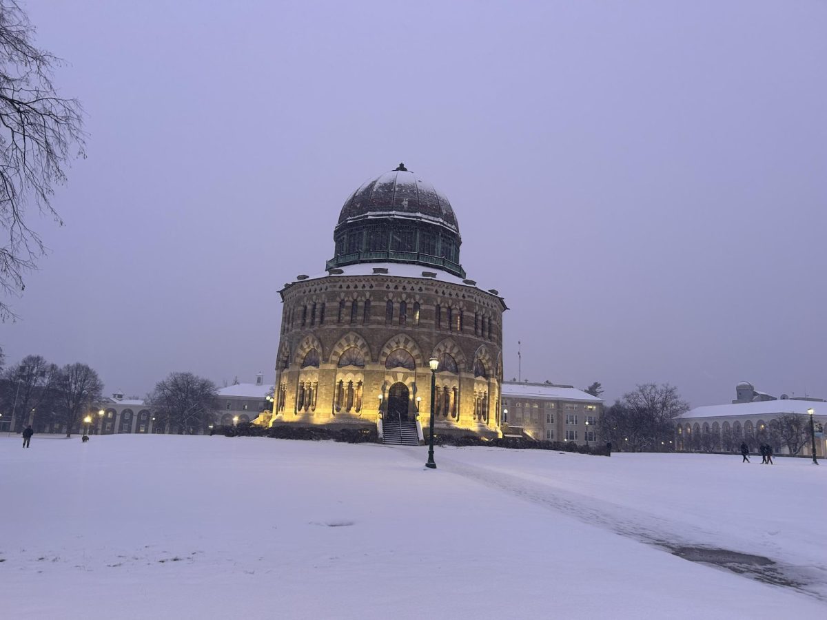 The Nott Memorial during a snow storm. 