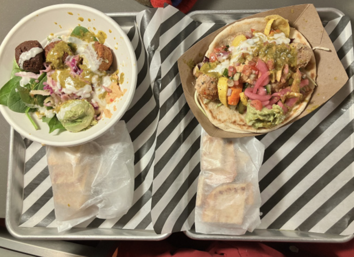 A falafel bowl and spicy chicken bowl at Rathskeller. 