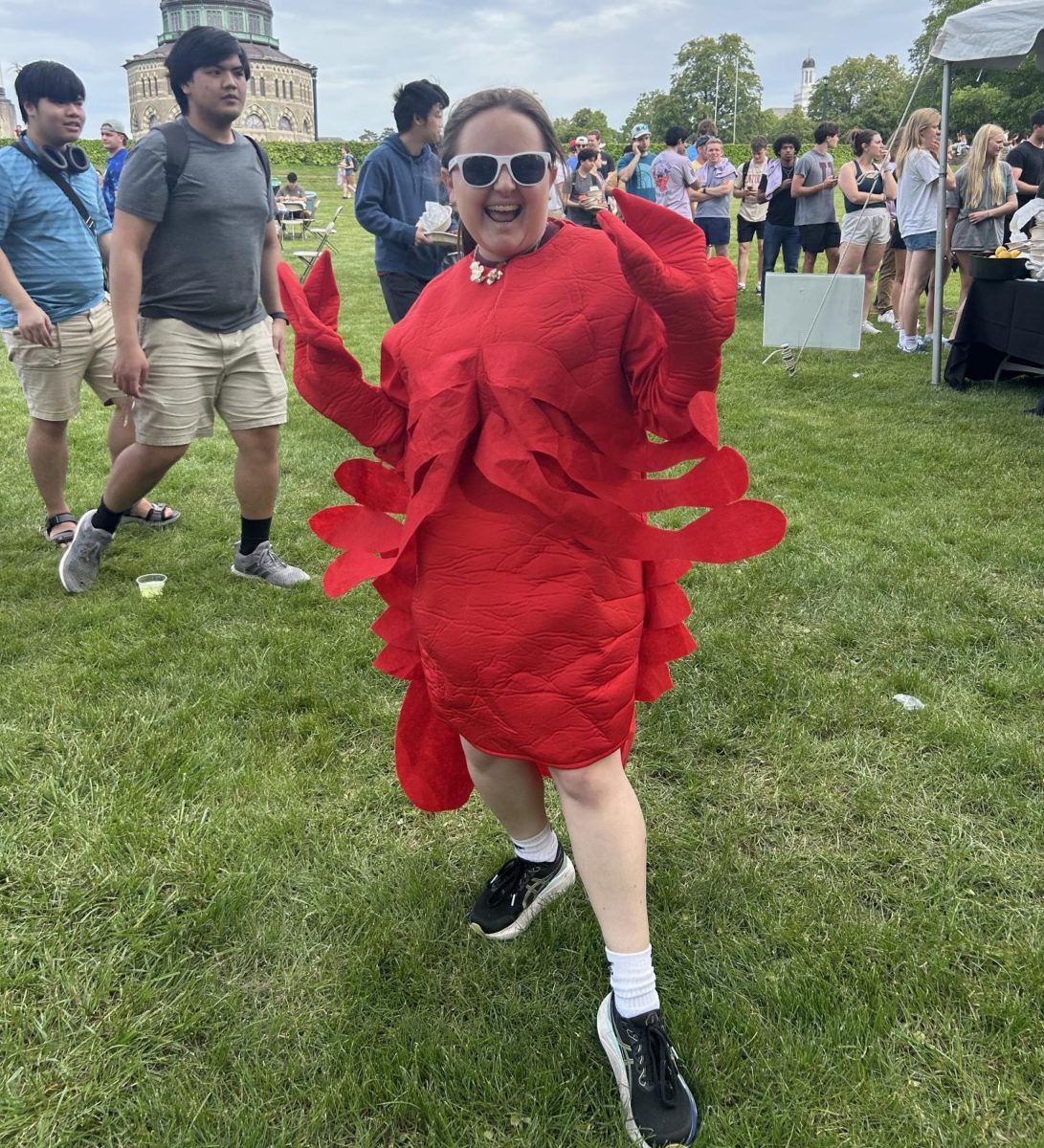 Allyson Bennett ’26 poses for a photo, dressed as a lobster.
