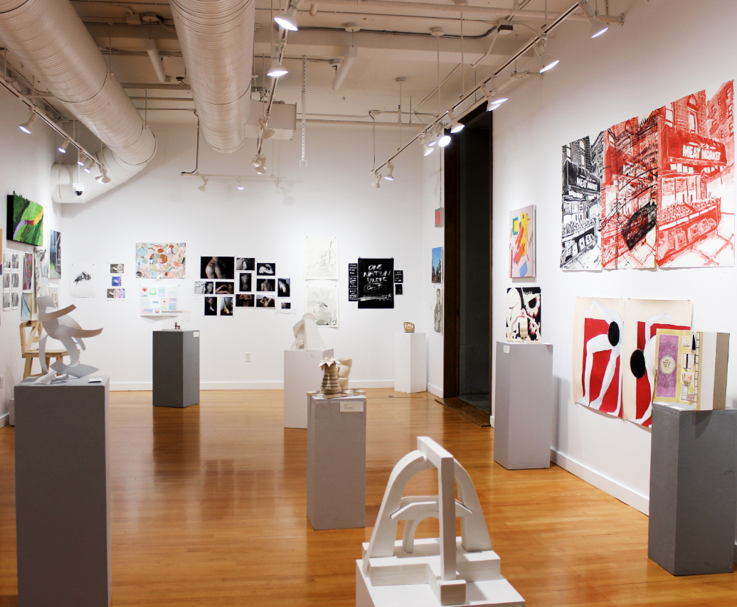 A glimpse into the artworks displayed in the Feigenbaum Center for Visual Arts during the Steinmetz Visual Arts Exhibition.