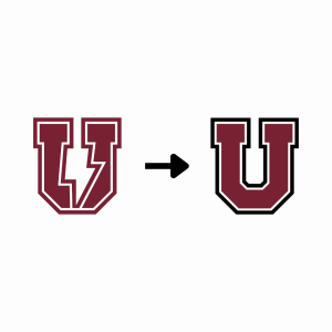 The Bolt U (left) in comparison to the original Block U (right). Union has changed the logos on their store merchandise back to the Block U, and athletics has resumed using the Block U for their advertising. 