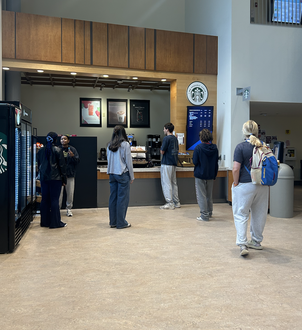 The Wold Center Starbucks, where students frequently get their $7 coffees. 