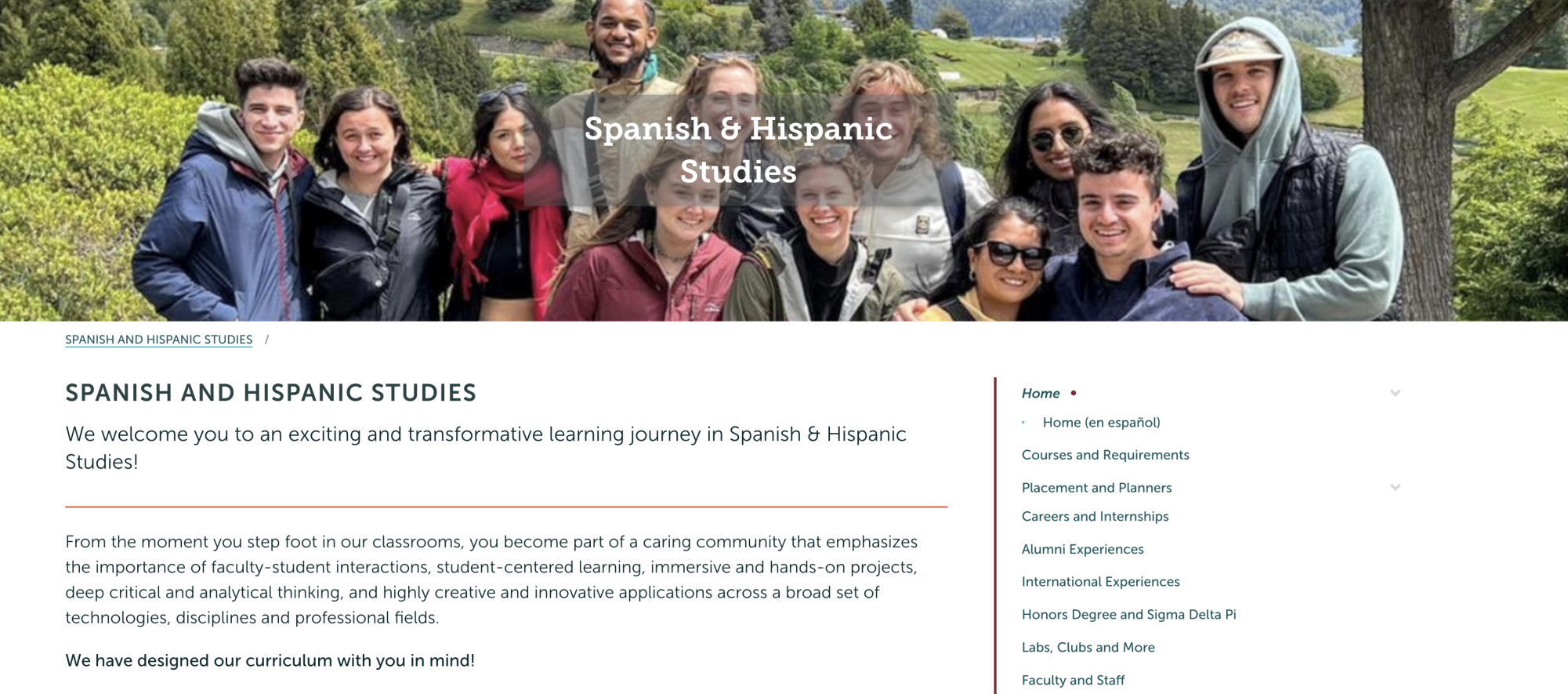 The new Spanish and Hispanic Studies Program website. The program split from the MLL department in the spring term. 