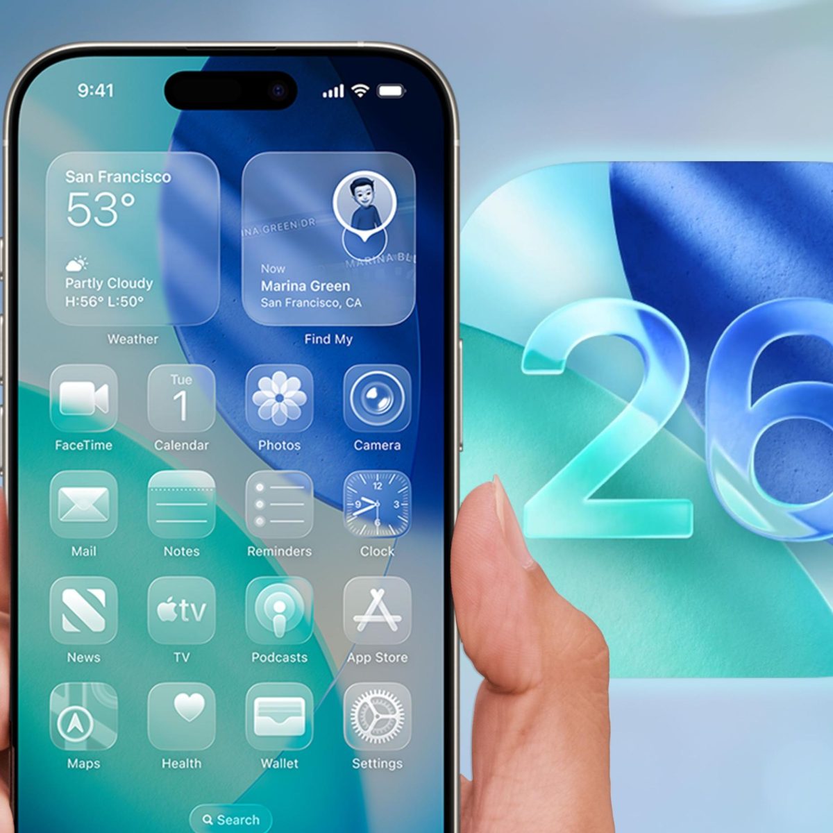 An example of the Liquid Glass interface display featured in the iOS 26 update