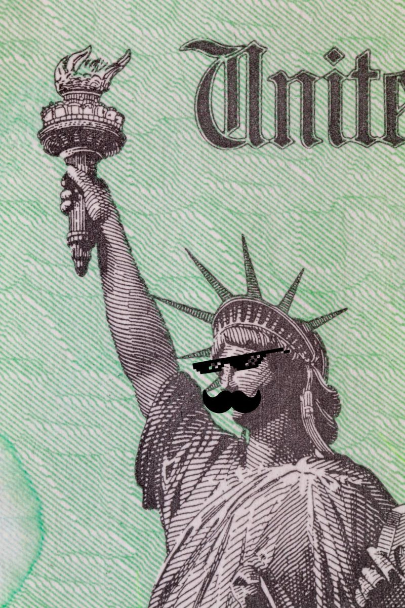 Graffiti on the Statue of Liberty, representing the destruction of American professionalism. Photo from Adobe stock and edits from Gillian Paseka