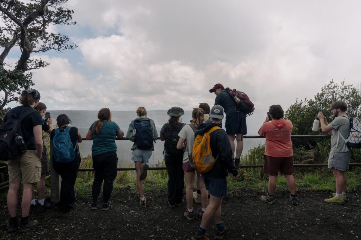 Students looking over Halemaumau crater